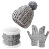 Practical Snow Gear Gift Thick Fleece Knit Hat 3 Pack Light Grey, Ideal For Skiing & Outdoor Cold Days