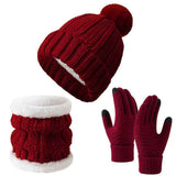 Cosy Winter Ski Surprise Plush Lined Knit Hat 3 Set Burgundy, Thermal Accessory For All Ski Activities In Australia - Darrahopens