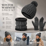 Reliable Cold Ski Present Insulated Thick Knit Hat 3 Pack Dark Grey, Warm Matching Set For Ski Holidays In Australia - Darrahopens