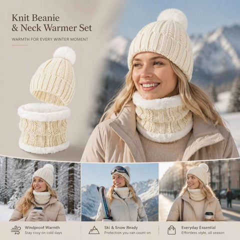 Nice Ski Trip Present Warm Insulated Knitted Hat 2 Set White, Perfect For Skiing & Mountain Outings In Australia - Darrahopens