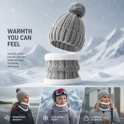 Versatile Snow Gear Gift Plush Lined Knit Hat 2 Pack Light Grey, Daily & Ski Travel Matching Outfit In Australia - Darrahopens