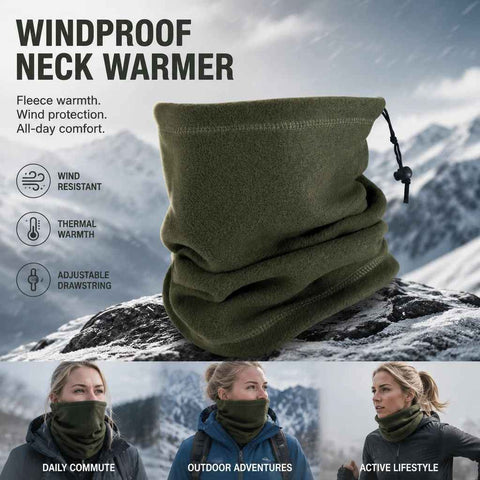 Thoughtful Ski & Cycling Gift Fleece Drawstring Neck Gaiter, Army Green, Windproof Thermal Neck Warmer