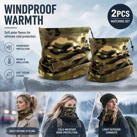 Warm Snow Outdoor Bundle Fleece Drawstring Neck Gaiters 2 Pcs, Camo Army Green, Cold Weather Gear In Australia - Darrahopens