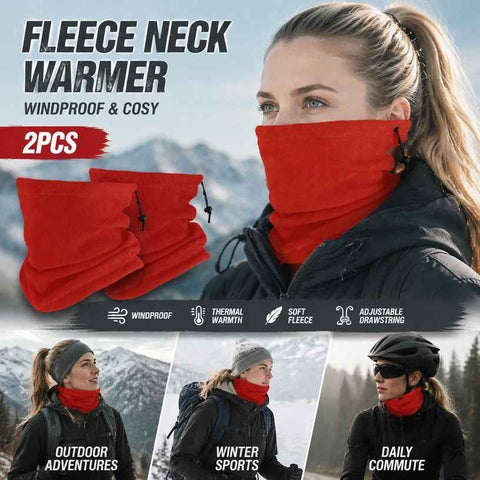 Popular Snow Sport Set Polar Fleece Drawstring Neck Tubes 2 Pcs, Bright Red, Windproof Neck Cover