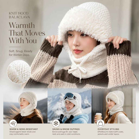 Beautiful Outdoor Knit Headwear White One Size, Integrated Mask & Neck Gaiter, Great For Ski Slopes & Daily Outfit Matching In Australia - Darrahopens