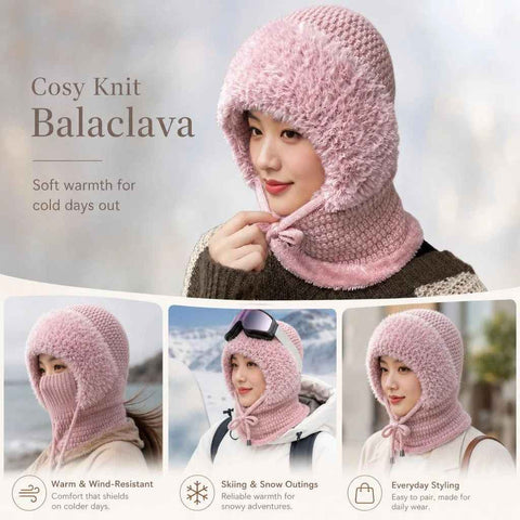 Adorable Snow Activity Knitted All-In-One Hat Pink One Size, Plush Inner Lining For Skiing & Day-To-Day Wear In Australia - Darrahopens