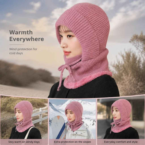 Delicate Skin Pink Knitted Head Set One Size, Built-In Neck Warmer Mask, Perfect For Ski Getaways & Casual Daily Style In Australia - Darrahopens