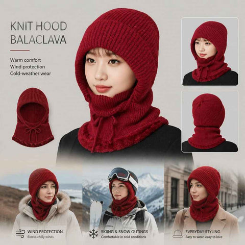 Snug Windproof Knitted All-In-One Hat Burgundy One Size, Functional Headwear For Ski Sports & Casual Daily Outfits In Australia - Darrahopens