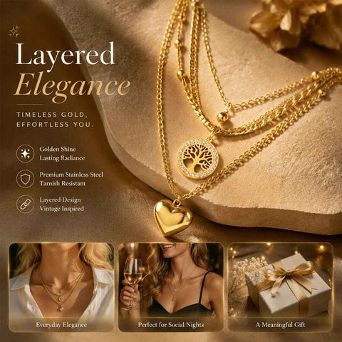 Elegant Vintage Layered Double Chain Necklace, Minimal Luxury Dainty Gold Plated Stainless Steel Jewellery In Australia - Darrahopens