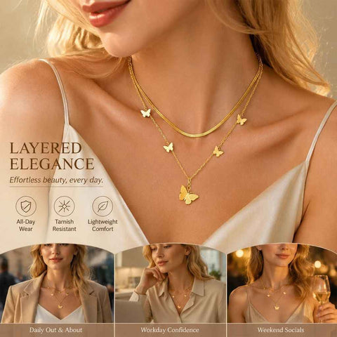 Chic Retro Two Layer Stackable Necklace, Understated Premium Gold Dipped Stainless Steel Pendant In Australia - Darrahopens