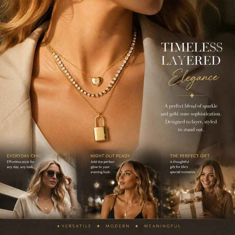 Graceful Vintage Dual Chain Necklace, Unique Dainty Gold Plated Stainless Steel Neck Ornament In Australia - Darrahopens