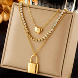 Graceful Vintage Dual Chain Necklace, Unique Dainty Gold Plated Stainless Steel Neck Ornament In Australia - Darrahopens