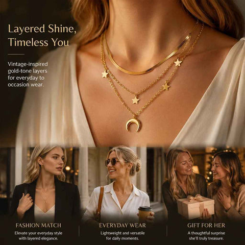 Stylish Retro Double Layer Necklace, Soft Luxury Gold Dipped Stainless Steel Fashion Jewellery In Australia - Darrahopens