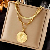 Refined Retro Dual Layer Chain Necklace, Low Key Luxury Gold Coated Stainless Steel Ladies Jewellery In Australia - Darrahopens