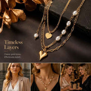 Trendy Retro Double Tier Necklace, Muted Luxury Gold Coated Stainless Steel Versatile Jewellery In Australia - Darrahopens
