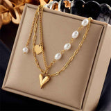 Trendy Retro Double Tier Necklace, Muted Luxury Gold Coated Stainless Steel Versatile Jewellery In Australia - Darrahopens