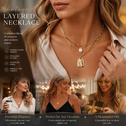 Minimal Vintage Stackable Two Layer Necklace, Gentle Dainty Gold Plated Stainless Steel Gift Accessory In Australia - Darrahopens