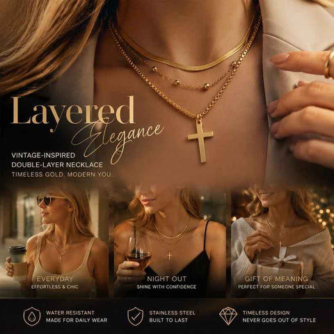 Luxe Minimal Retro Double Layer Necklace, Fine Dainty Gold Coated Stainless Steel Daily Wear Neckwear In Australia - Darrahopens