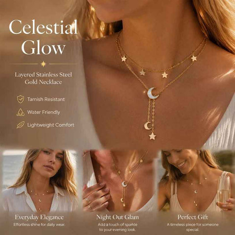 Casual Retro Dual Stack Necklace, Sleek Quiet Luxury Gold Dipped Stainless Steel Weekend Accessory In Australia - Darrahopens
