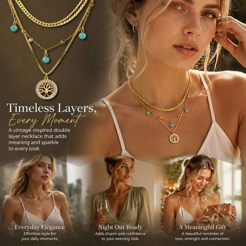 Glam Vintage Double Tier Layer Necklace, Unique Minimal Gold Plated Stainless Steel Occasion Jewellery In Australia - Darrahopens