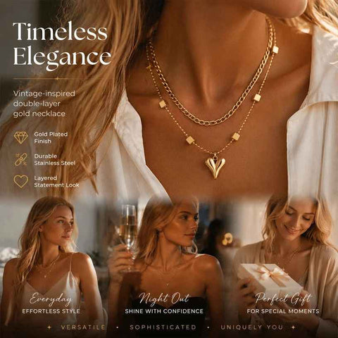 Plain Retro Stackable Dual Chain Necklace, Gentle Light Luxury Gold Coated Stainless Steel Ladies Accessory In Australia - Darrahopens