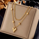 Plain Retro Stackable Dual Chain Necklace, Gentle Light Luxury Gold Coated Stainless Steel Ladies Accessory In Australia - Darrahopens