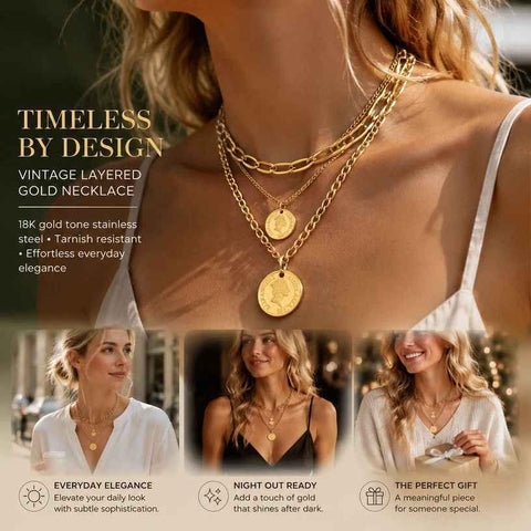 Romantic Vintage Two Layer Stack Chain, Dainty Understated Gold Plated Stainless Steel Fashion Neckwear In Australia - Darrahopens