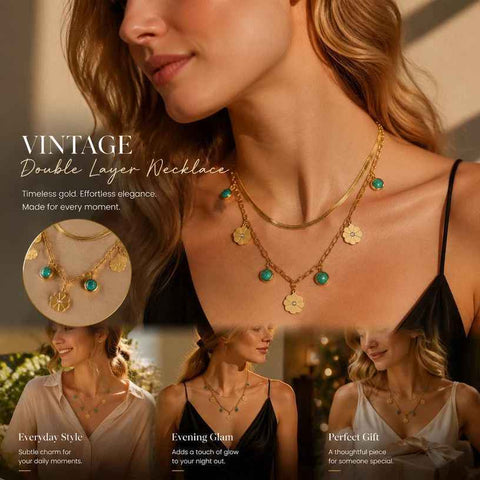 Vintage Inspired Double Stack Necklace, Delicate Subtle Luxury Gold Dipped Stainless Steel Everyday Accessory