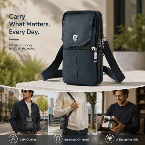 Sleek Leather Belt Phone Pouch, Business Casual Crossbody Shoulder Bag For Dads, Black In Australia - Darrahopens