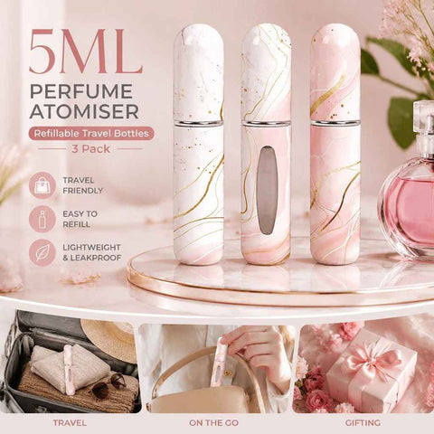 Premium Marble Print 5ml Refillable Perfume Atomiser, Bottom Filling Travel Sized Scent Bottles 3 Pack, Plain White In Australia - Darrahopens