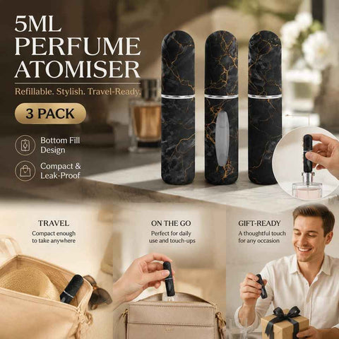 Luxe Patterned 5ml Portable Perfume Vial, Bottom Fill Mini Travel Fragrance Container 3 Pack, Solid Black In Australia - Darrahopens