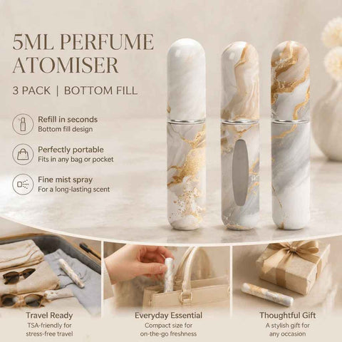 Elegant Marble Texture 5ml Travel Perfume Atomiser, Easy Refill Bottom Loading Scent Bottle 3 Pack, Grey In Australia - Darrahopens