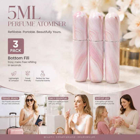 Lustre Glow Finish 5ml Travel Perfume Atomiser, Bottom Filling Pocket Mini Scent Container 3 Pack, Shimmer Pink In Australia - Darrahopens