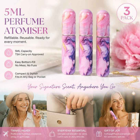 Shimmer Metallic Tone 5ml Refillable Mini Fragrance Vial, Bottom Fill Compact Holiday Perfume Bottle 3 Pack, Shimmer Purple In Australia - Darrahopens