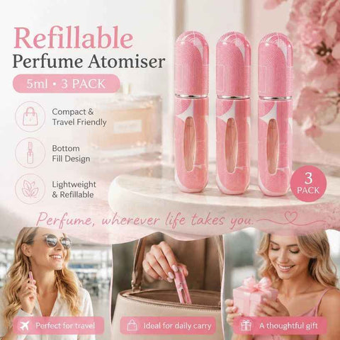 Deep Tone Geometric Print 5ml Travel Fragrance Atomiser, Bottom Refill Compact Pocket Perfume Container 3 Pack, Dark Pink Geometric In Australia - Darrahopens