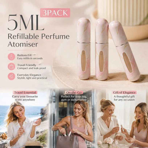 Blush Marble Print 5ml Portable Mini Perfume Atomiser, Easy Bottom Refill Holiday Fragrance Vessel 3 Pack, Marble Pink In Australia - Darrahopens