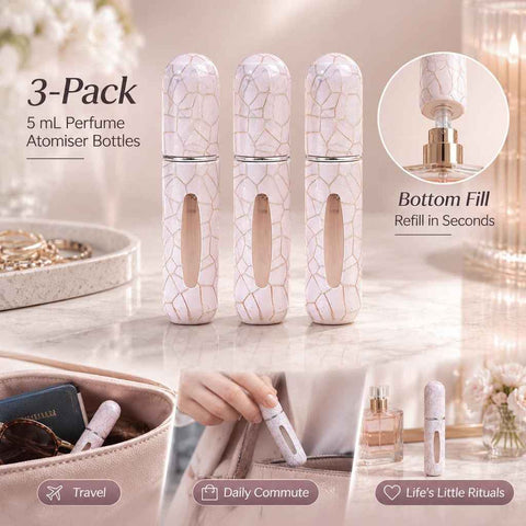Muted Blush Crackle 5ml Travel Scent Atomiser, Bottom Refill Pocket Sized Perfume Container 3 Pack, Soft Pink Crackle In Australia - Darrahopens