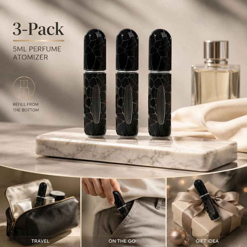 Matte Dark Crackle 5ml Mini Portable Scent Bottle, Bottom Refill Holiday Fragrance Container 3 Pack, Solid Black Crackle In Australia - Darrahopens