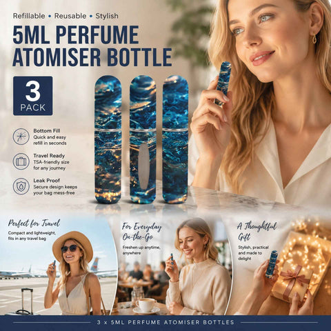 Cool Iridescent Blue 5ml Travel Refillable Scent Bottle, Bottom Fill Holiday Pocket Fragrance Vessel 3 Pack, Iridescent Blue In Australia - Darrahopens