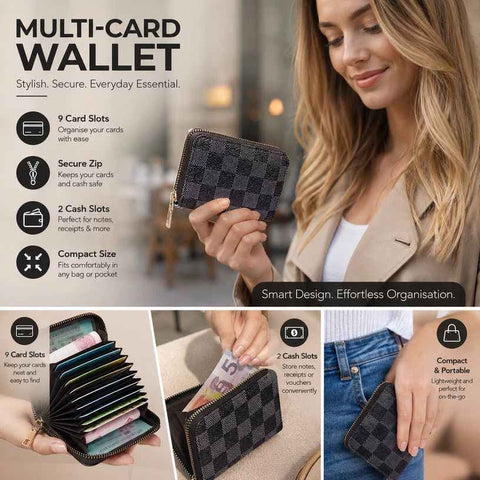 Large Capacity Grid Pattern Card Purse, Portable Casual ID Driver Licence Sleeve For Men Women, Thoughtful Present For Daily Use, Grey Grid, 9 Card Slots & 2 Coin Pockets In Australia - Darrahopens
