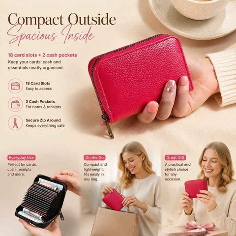 Roomy Litchi Texture Accordion Card Case, Versatile Small Pocket Wallet For Licence Cash Cards, Great Gift Option, Rose Red Litchi Grain, 18 Card Slots & 2 Coin Pockets In Australia - Darrahopens