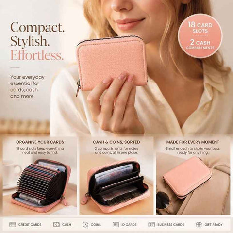 Generous Capacity Multi-Slot Card Wallet, Unisex Compact ID & Coin Holder For Casual Outings, Lovely Daily Gift, Pink Litchi Grain, 18 Card Slots & 2 Coin Pockets In Australia - Darrahopens