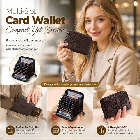 Handy Slim Litchi Grain Card Holder, Lightweight Multi-Slot Purse For ID Cards Spare Cash, Convenient Gift For Daily Commute, Brown Litchi Grain, 9 Card Slots & 2 Coin Pockets In Australia - Darrahopens