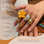 Artistic Liquid Lava Floral Ring Stack, Baroque Faux Pearl Gemstone Inlaid Finger Jewellery, Light Gold & Yellow Floral, 6 Pack In Australia - Darrahopens