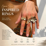 Chic Mini Sculptural Floral Open Ring Pack, Plain Metal Textured Flower Stacking Jewellery, Light Gold, 3 Pack In Australia - Darrahopens