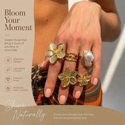 Trendy Multi-Size Lava Floral Ring Set, Retro Baroque Pearl Inlaid Stackable Finger Bands, Light Gold, 5 Pack In Australia - Darrahopens