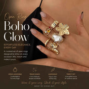 Stylish Large Sculpted Floral Split Band Rings, Popular Ins Pearl Rhinestone Inlaid Finger Jewellery, Light Gold, 6 Pack In Australia - Darrahopens