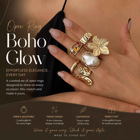Stylish Large Sculpted Floral Split Band Rings, Popular Ins Pearl Rhinestone Inlaid Finger Jewellery, Light Gold, 6 Pack In Australia - Darrahopens