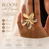 Minimalist Oversized Veined Lava Floral Single Open Ring, Retro Solid Matte Metal Flower Finger Ornament, Gold Floral In Australia - Darrahopens