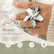 Delicate Molten Veined Large Flower Single Band Ring, Trendy Ins Textured Solid Metal Floral Finger Band, Silver Floral In Australia - Darrahopens